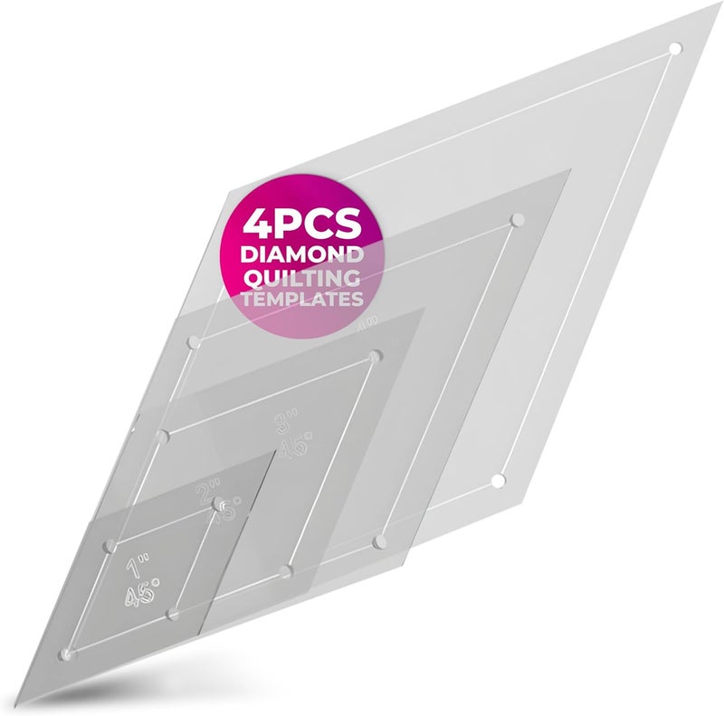 LaserThing Quilting Acrylic Template Set | Precision Tools for Quilting Enthusiasts | Diamond Design | Includes Sizes 4", 3", 2", 1" | 1/8 Clear Acrylic | 1/4" Seam Allowance for Accuracy - Image 1